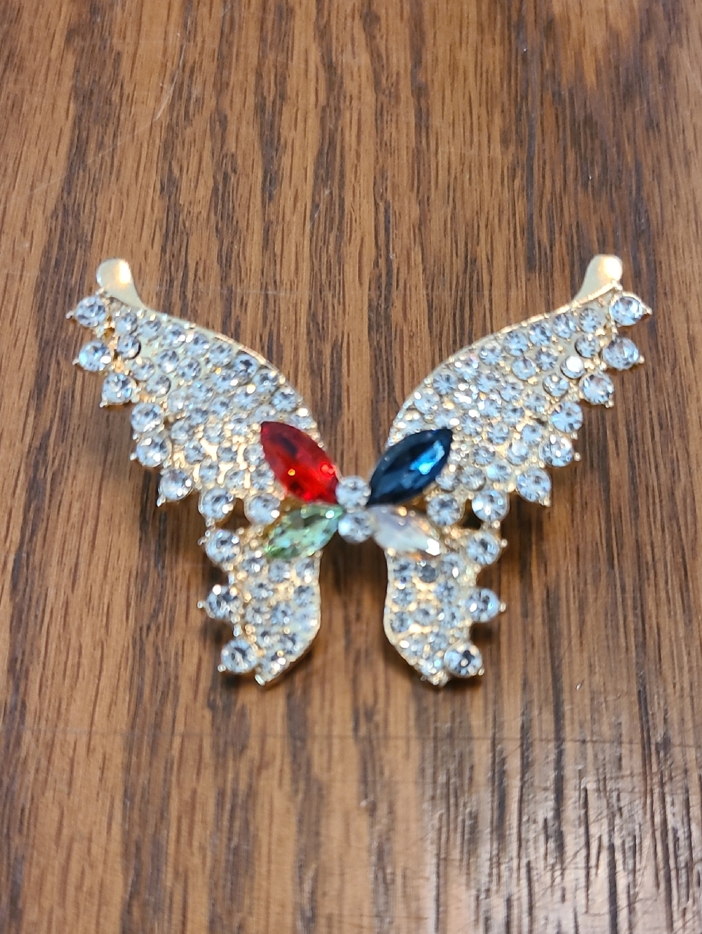 Gold Butterfly Crystal Brooch with Multicolor Stones